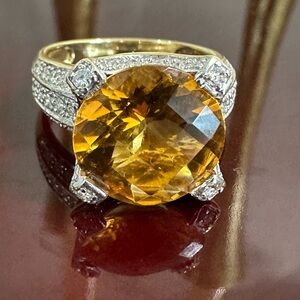 14k Gold Citrine Pavé Accents Cocktail Ring EFFY